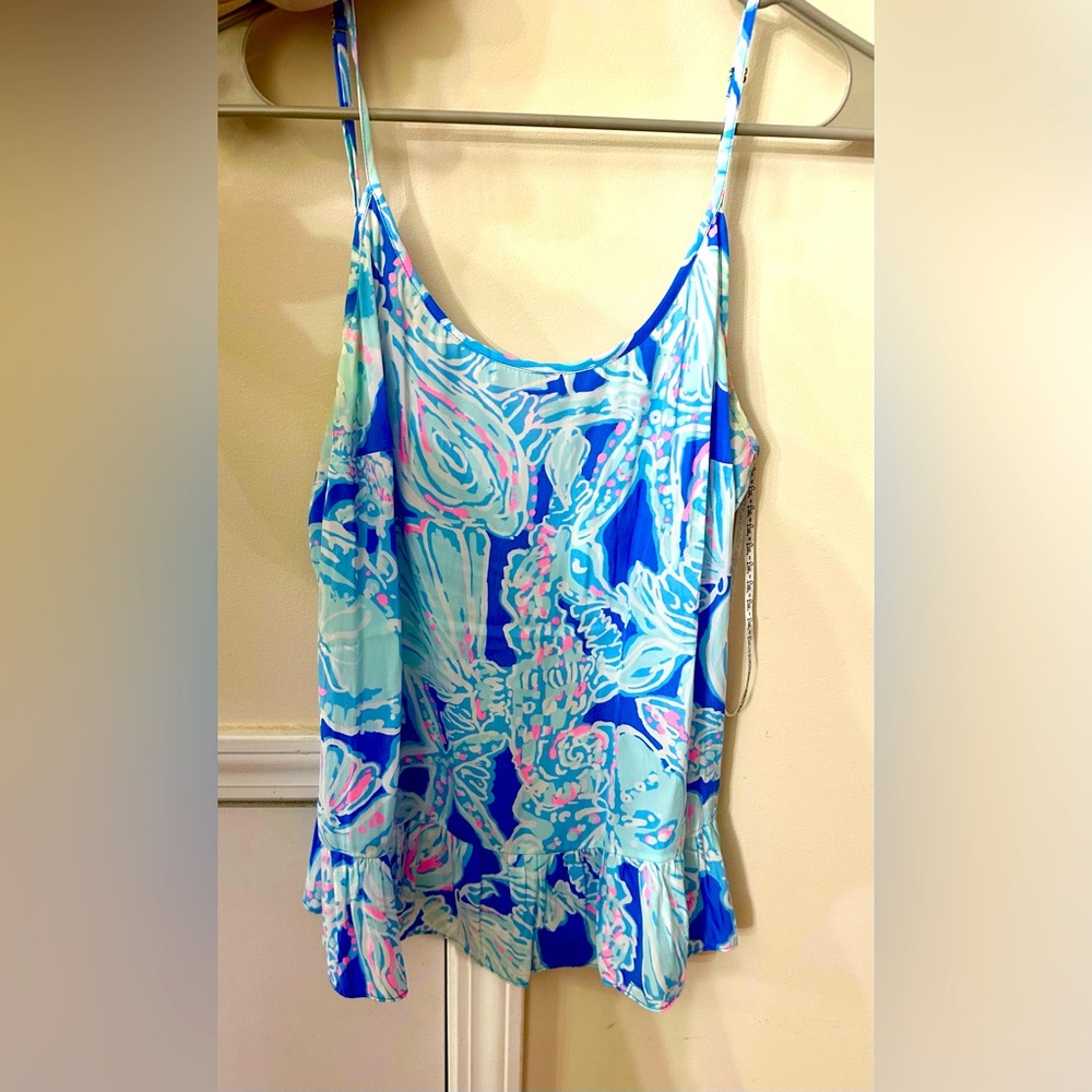 Lilly Pulitzer Coral Tank Top in Bay Blue Into The Deep